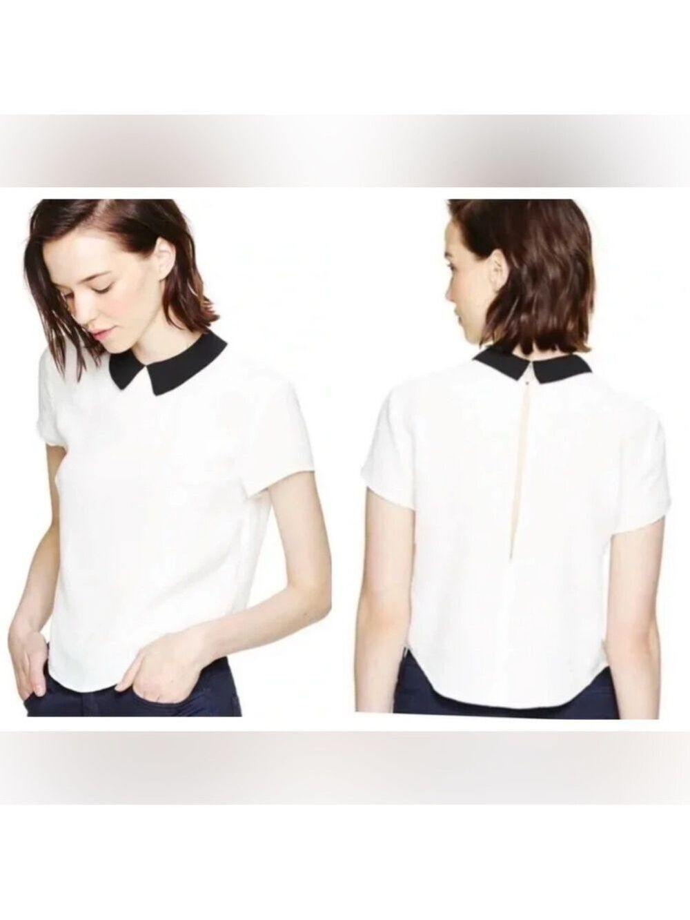Aritzia Sunday Best Patterson Shirt Blouse in Cream Peter Pan Collar Size XS